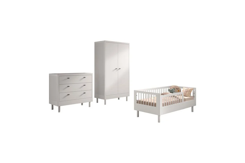 Juniorseng med kommode og garderobe Forrest Hvit bøk v:6604736