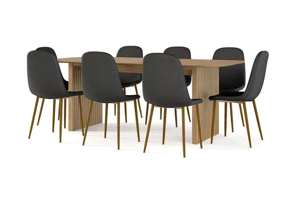 Richeto spisebord 210 cm eik + 8 stk. Nibe stol svart med eikeben v:7662675