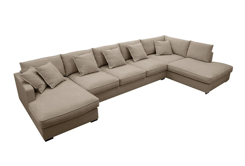 Rossita Lyx 6-seters høyrevendt U-formet ekstra dyp sofa med divan og sjeselong i stoff v:8980993