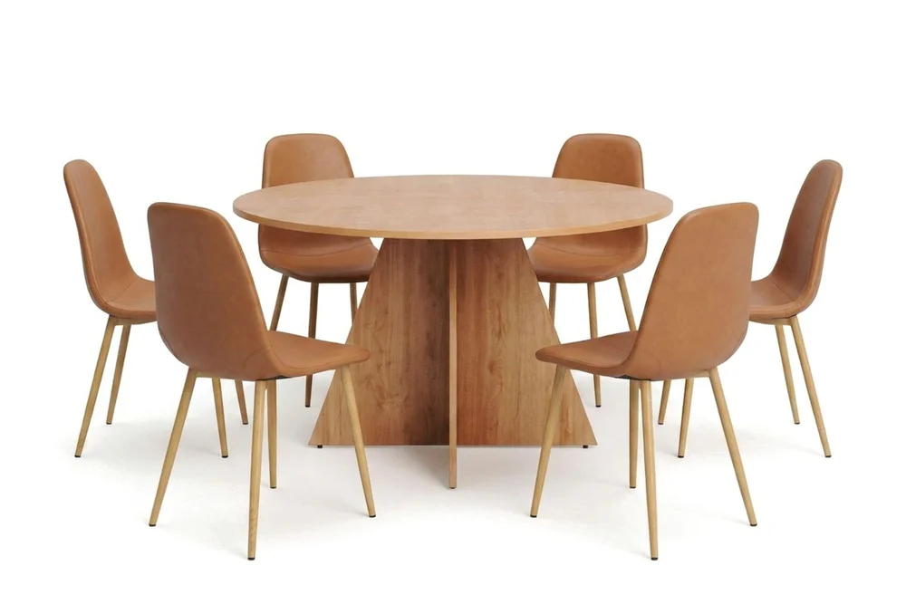 Vera spisegruppe rund 130 cm eik med 6 Nibe spisestoler v:7362448