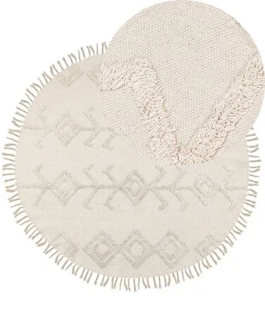 Teppe HARRAN Lys beige ø 140 cm Bomull v:3183559 Teppe HARRAN Lys beige ø 140 cm Bomull v:3183559