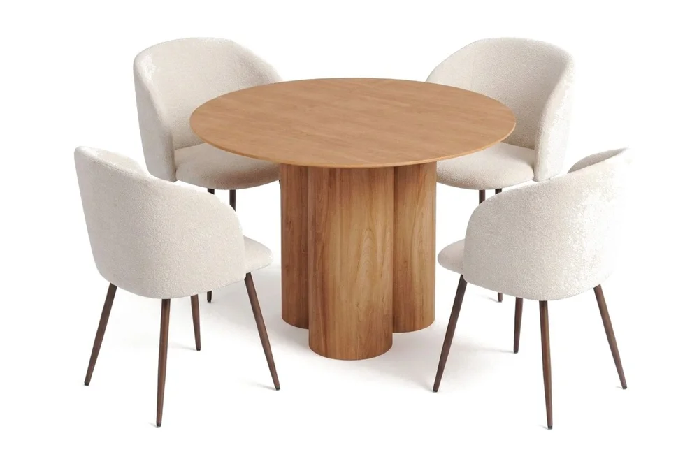 Juno spisegruppe rund 110 cm eik med 4 Greya spisestoler v:9328038