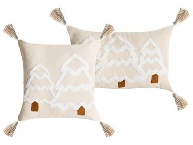 Sett med 2 pynteputer INTSIA 30 x 50 cm 45 x 45 cm Bomull Lys beige Julemønster v:8482758