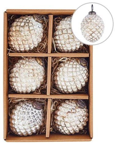 Sett med 6 julekuler LAITON Glass Off white v:6520671 Sett med 6 julekuler LAITON Glass Off white v:6520671