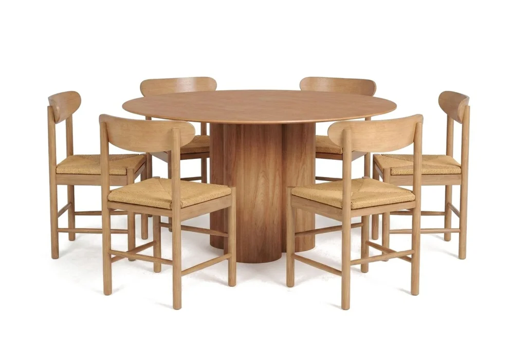 Juno spisegruppe rund 130 cm eik med 6 Malte spisestoler v:4745555