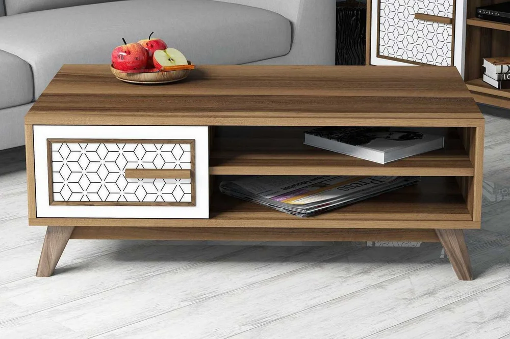 Hovdane Sofabord 105 cm Oppbevaring 2 Hyller+Skåp DiamantMøn v:9620461
