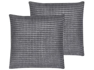 Sett med 2 pynteputer ASPIDISTRA 45 x 45 cm Fløyel Grå Geometrisk mønster v:3502232