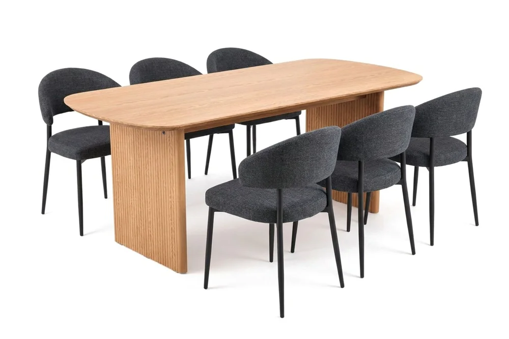 Alma spisegruppe rektangulær 180 cm eik med 6 Sawako spisestoler v:2398412