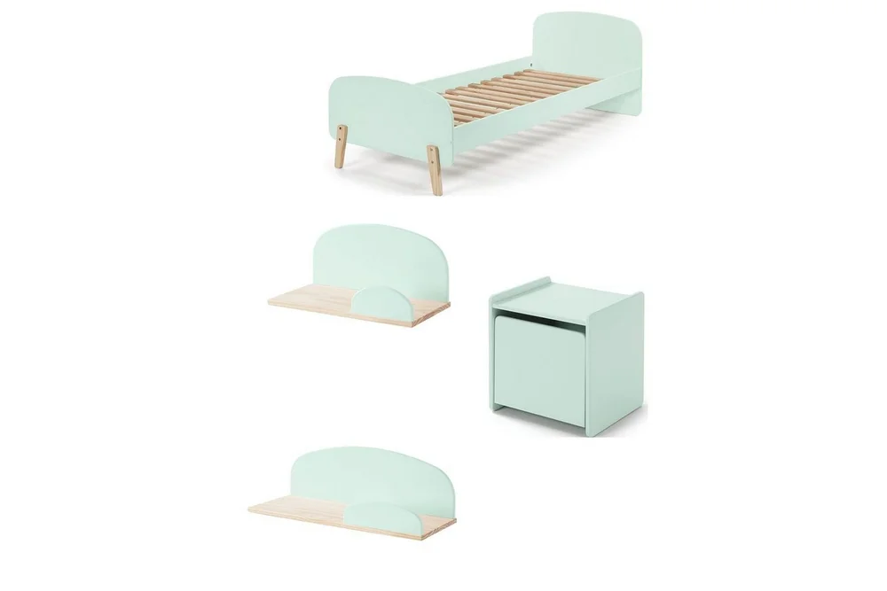Seng med nattbord Vegghyller Kiddy Mintgrønn v:3241798