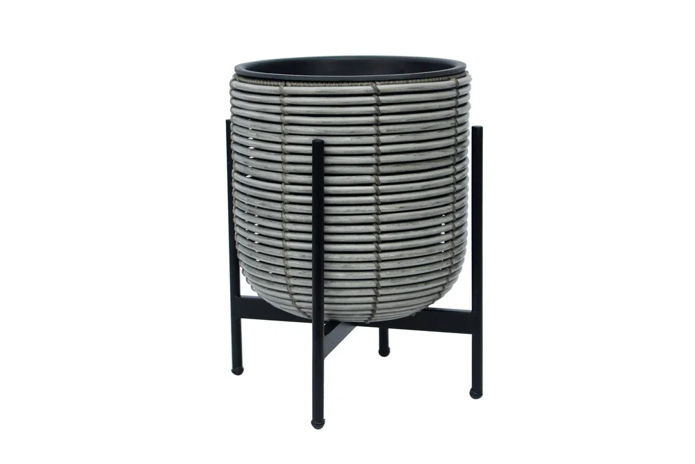 Wicker Blomsterkrukke på stativ 30x30xH38 cm Grå v:9973746