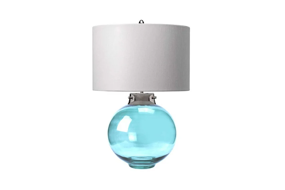 Bordlampe Elstead Lighting Kara Polert nikkel – Blått glass v:1452487 Bordlampe Elstead Lighting Kara Polert nikkel – Blått glass v:1452487