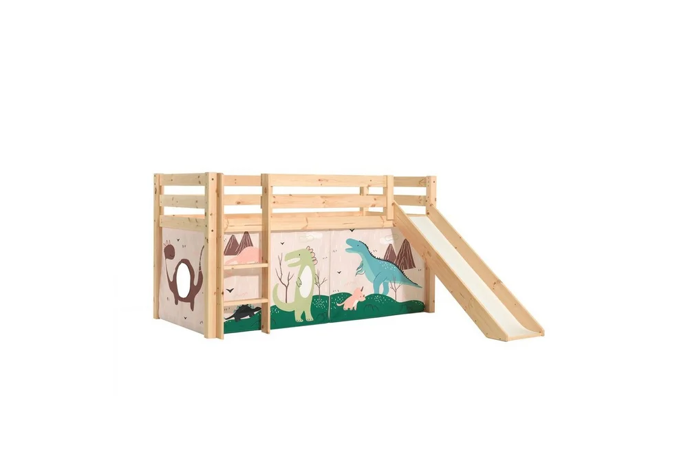 Høyseng med gardin og sklie Pino Naturlig, Dino v:6271261 Høyseng med gardin og sklie Pino Naturlig, Dino v:6271261