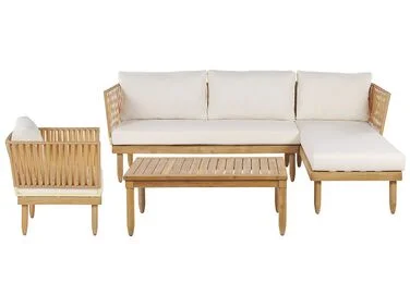 Loungesett til hagen med bord 4-seters CREMONA Akasietre Lysebrun/off-white Venstrevendt v:9278560