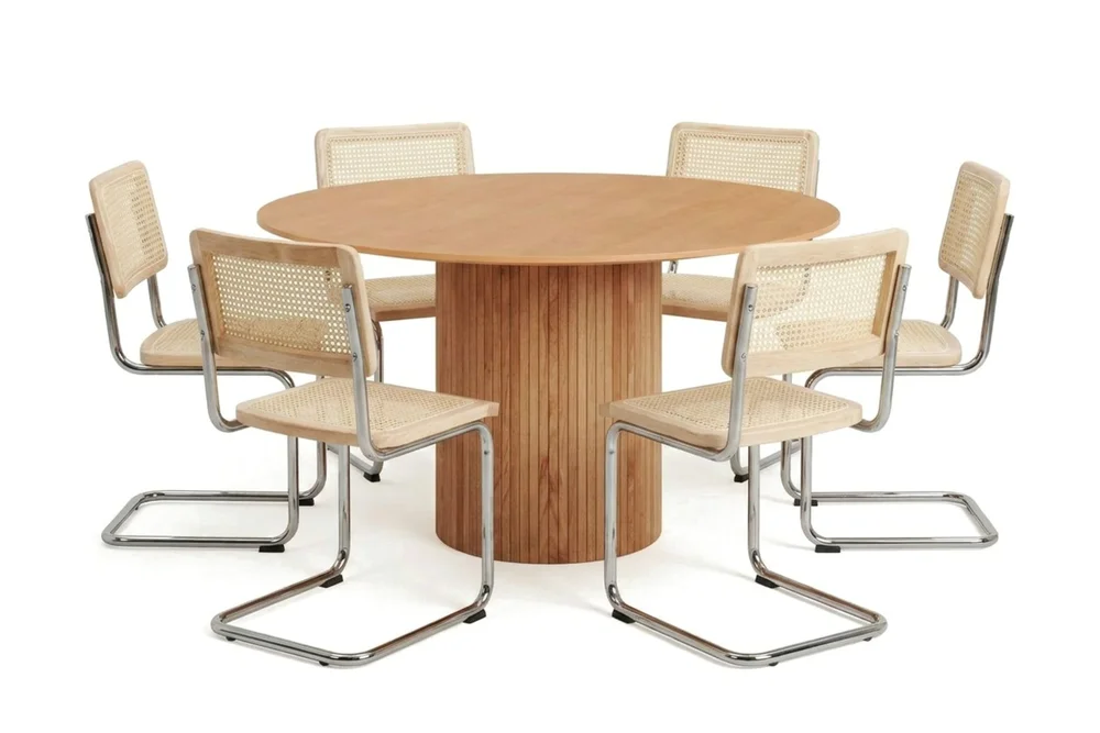 Kopparbo spisegruppe rund 130 cm eik med 6 Build spisestoler v:9103346